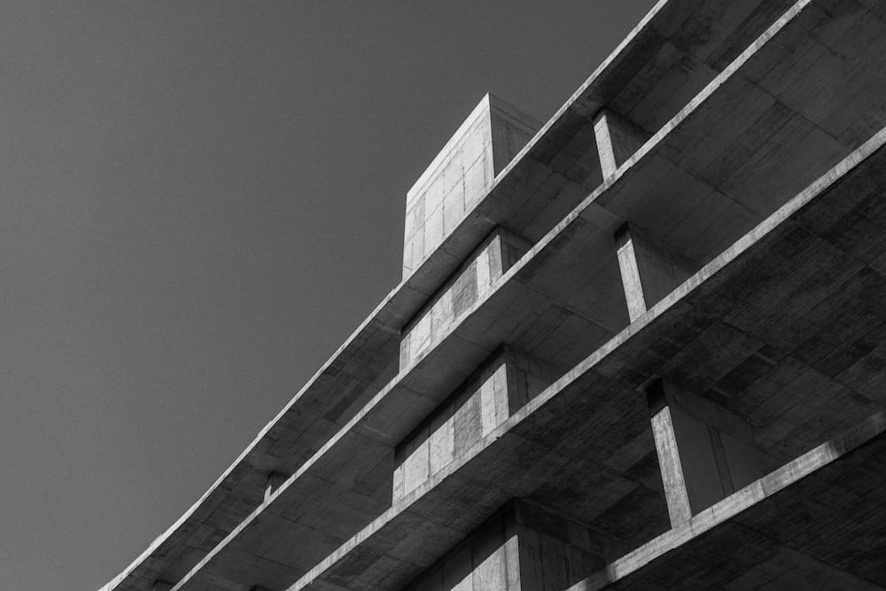 Black and white: the curved floors of an unfinished concrete building