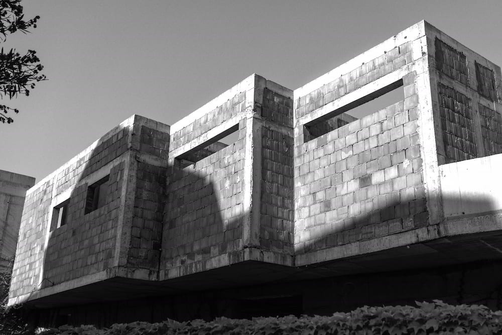 Black and white: the block walls of a half-built house